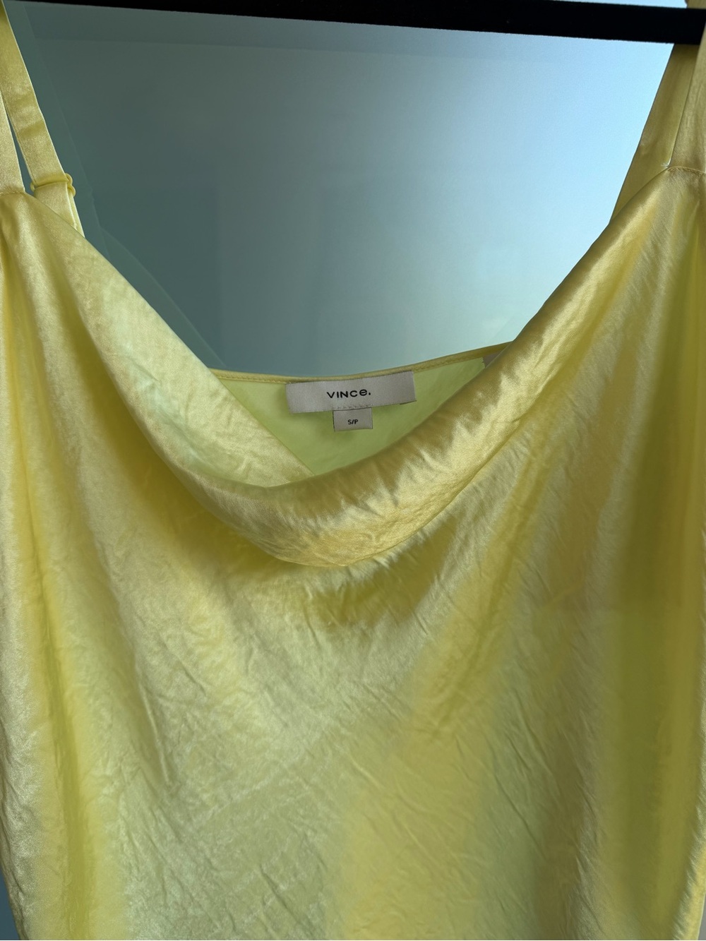 VINCE Summer Bright Yellow Satin Cowl Neck Tank - Picture 3 of 4